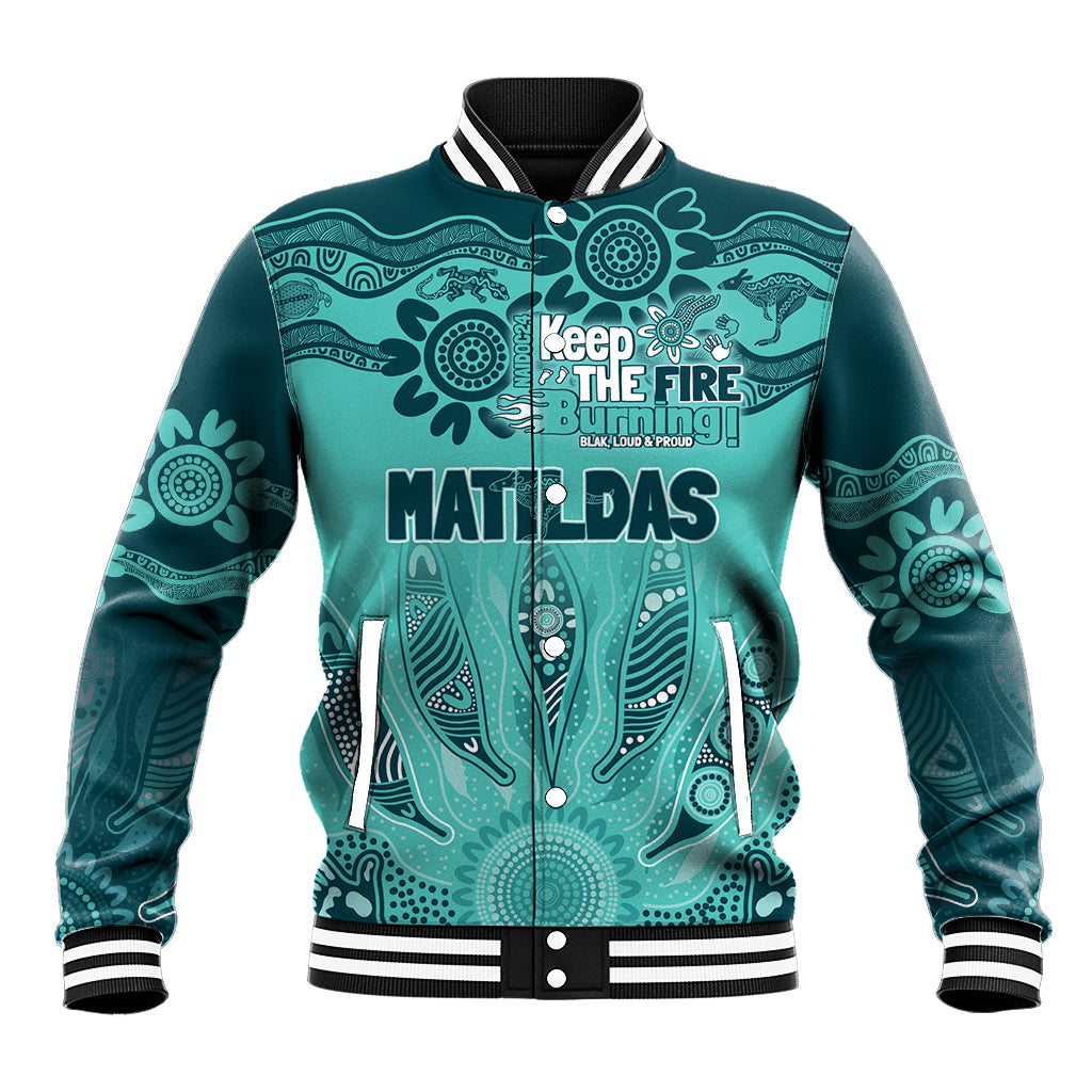 Australia Matildas Indigenous Baseball Jacket NAIDOC 2024 Turquoise Color