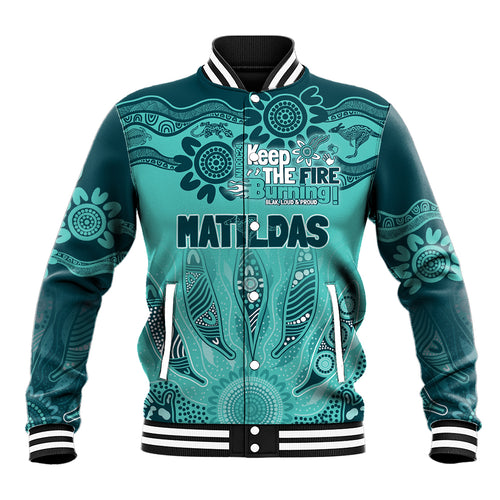 Australia Matildas Indigenous Baseball Jacket NAIDOC 2024 Turquoise Color