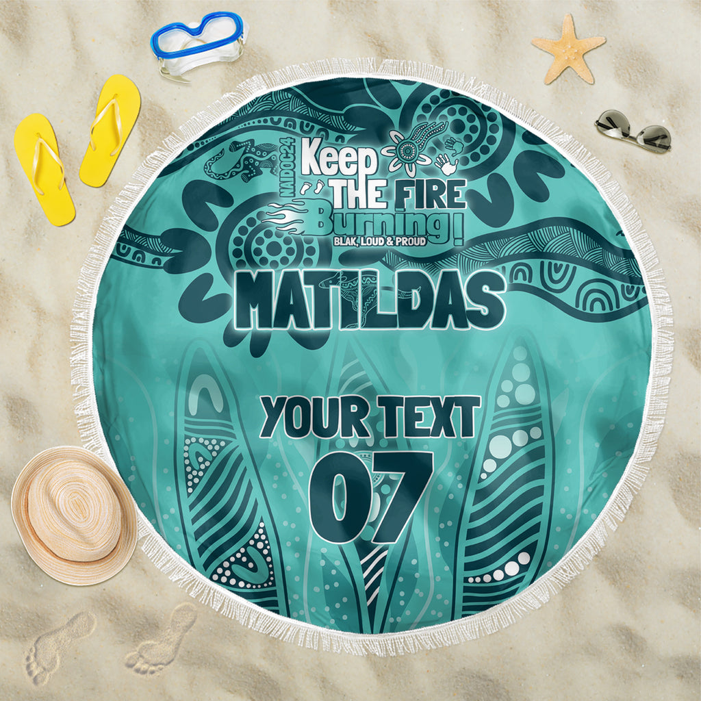 Australia Matildas Indigenous Beach Blanket NAIDOC 2024 Turquoise Color