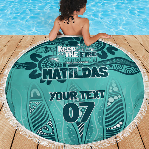 Australia Matildas Indigenous Beach Blanket NAIDOC 2024 Turquoise Color
