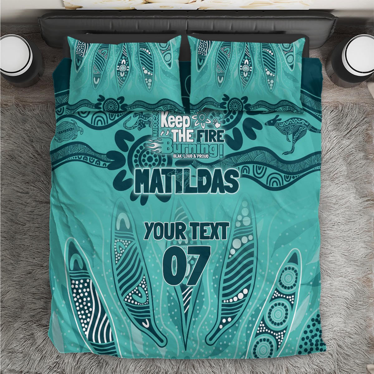 Australia Matildas Indigenous Bedding Set NAIDOC 2024 Turquoise Color