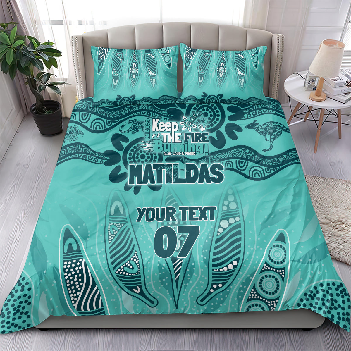 Australia Matildas Indigenous Bedding Set NAIDOC 2024 Turquoise Color