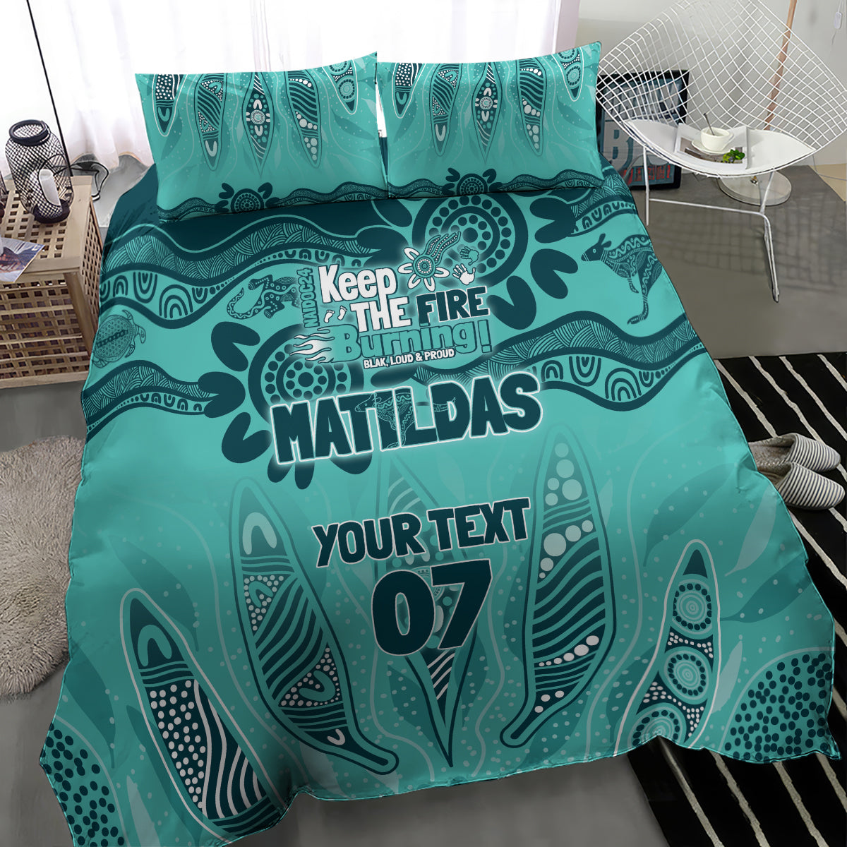 Australia Matildas Indigenous Bedding Set NAIDOC 2024 Turquoise Color