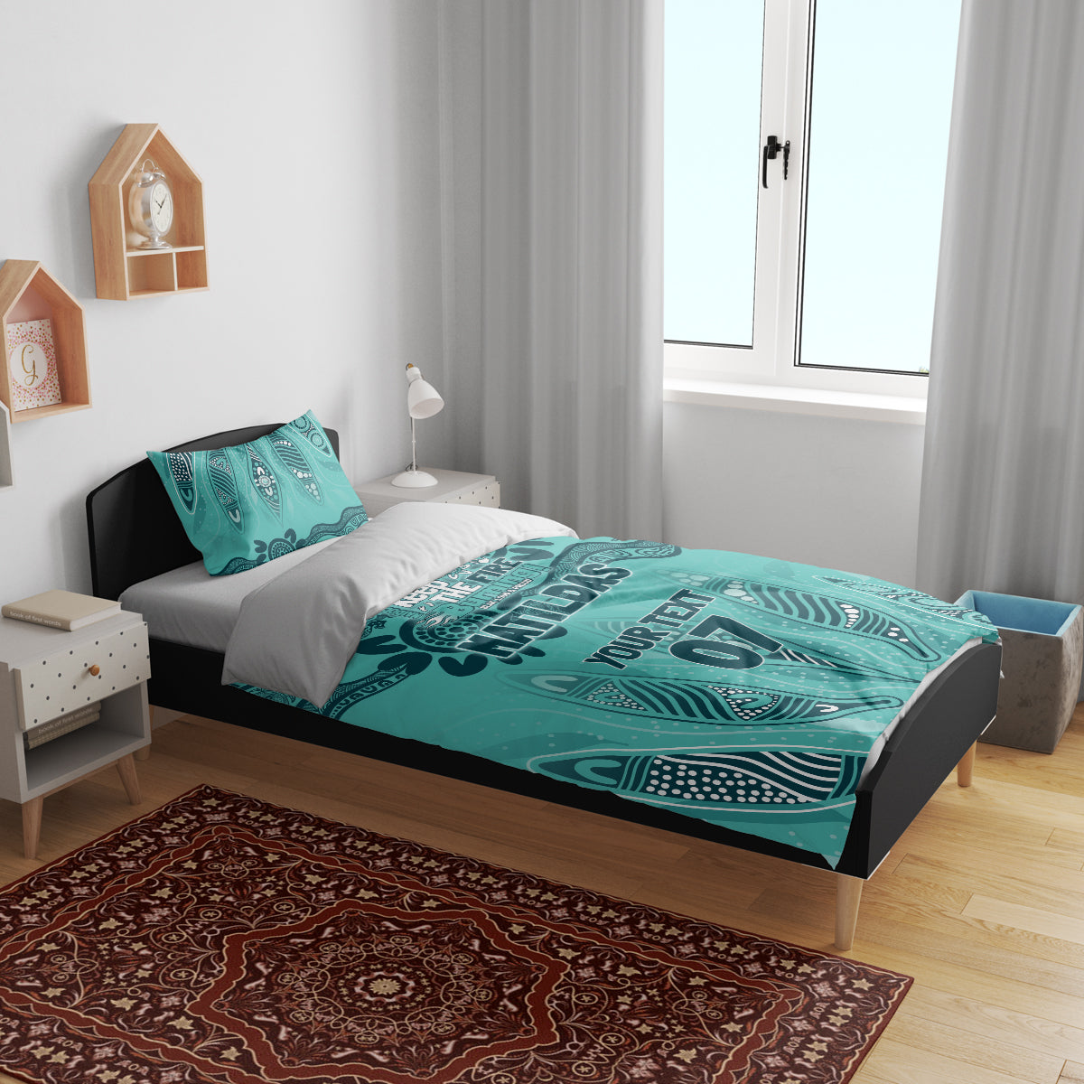 Australia Matildas Indigenous Bedding Set NAIDOC 2024 Turquoise Color