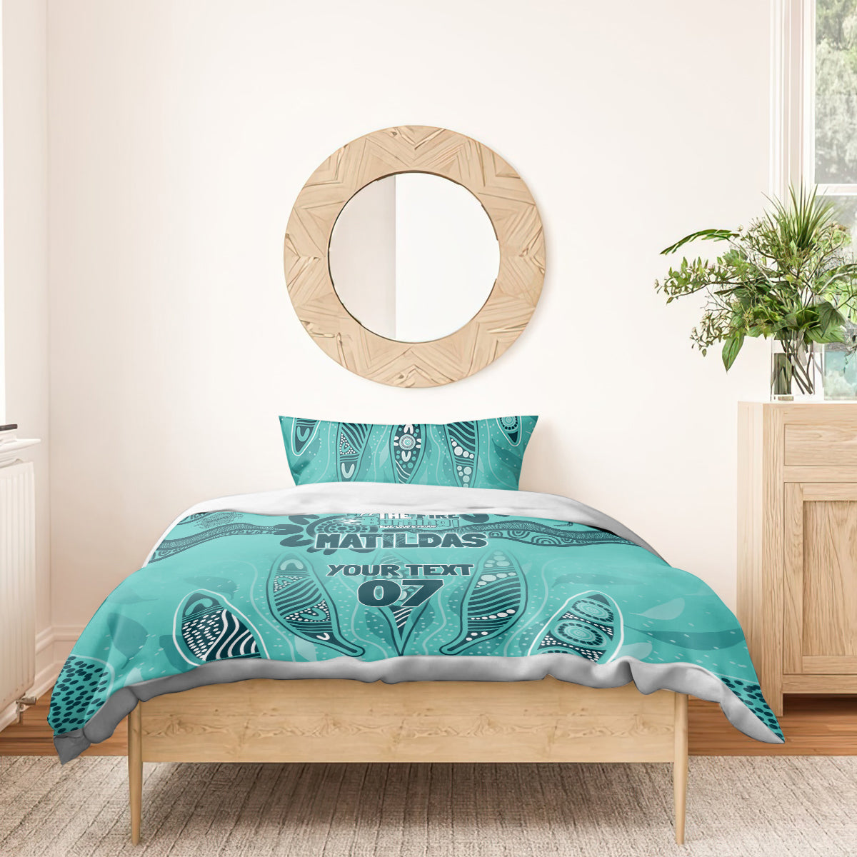 Australia Matildas Indigenous Bedding Set NAIDOC 2024 Turquoise Color
