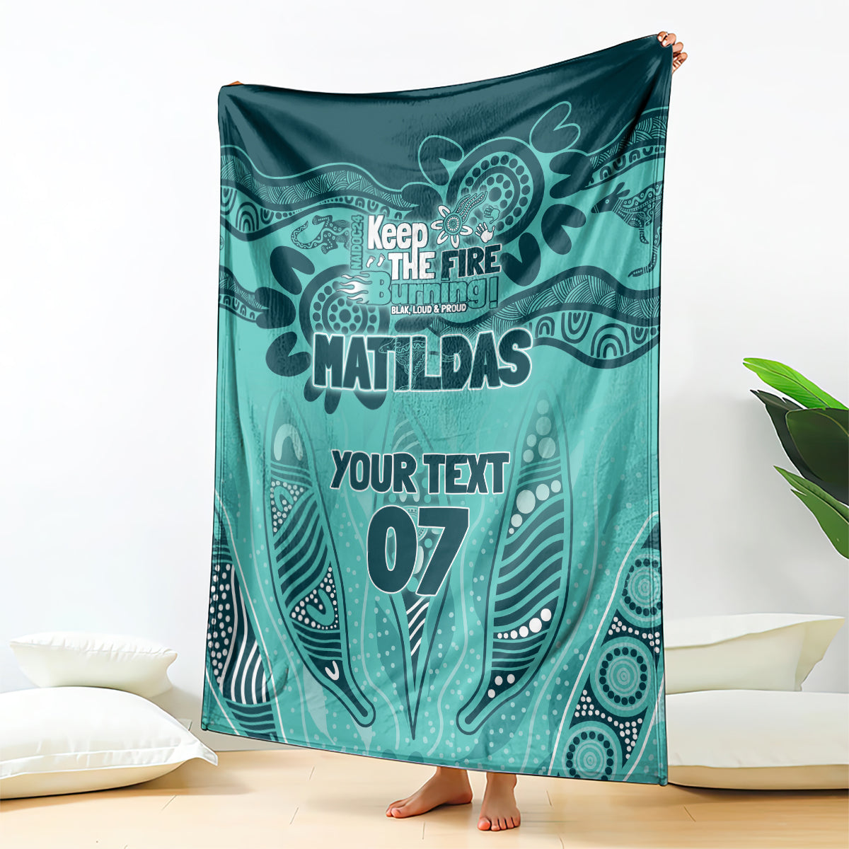 Australia Matildas Indigenous Blanket NAIDOC 2024 Turquoise Color
