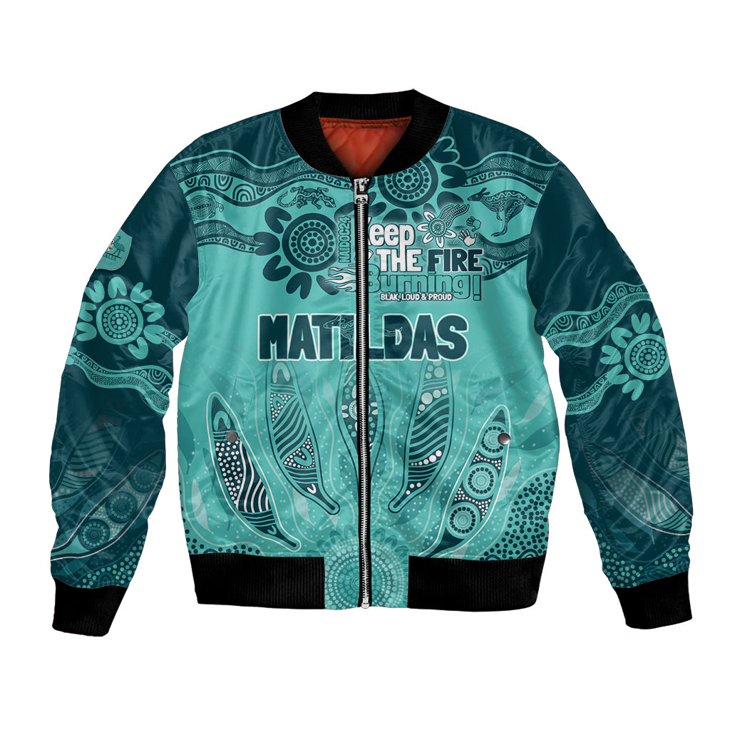 Australia Matildas Indigenous Bomber Jacket NAIDOC 2024 Turquoise Color
