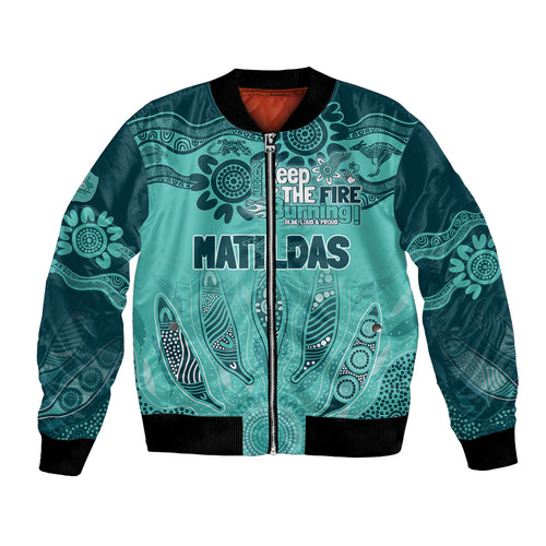 Australia Matildas Indigenous Bomber Jacket NAIDOC 2024 Turquoise Color