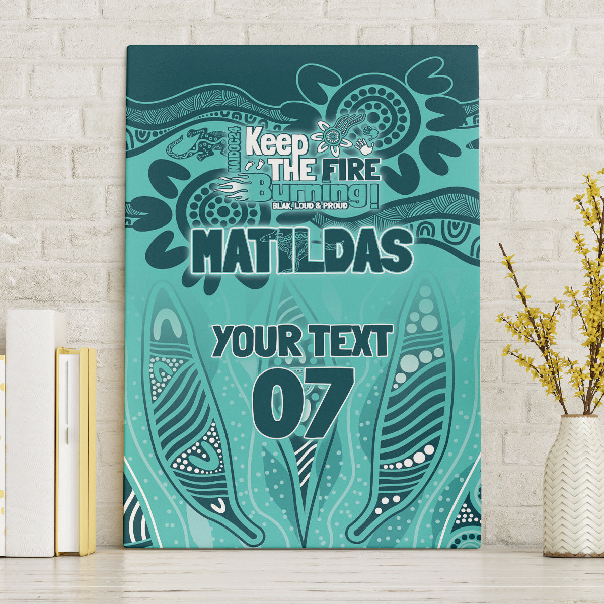 Australia Matildas Indigenous Canvas Wall Art NAIDOC 2024 Turquoise Color