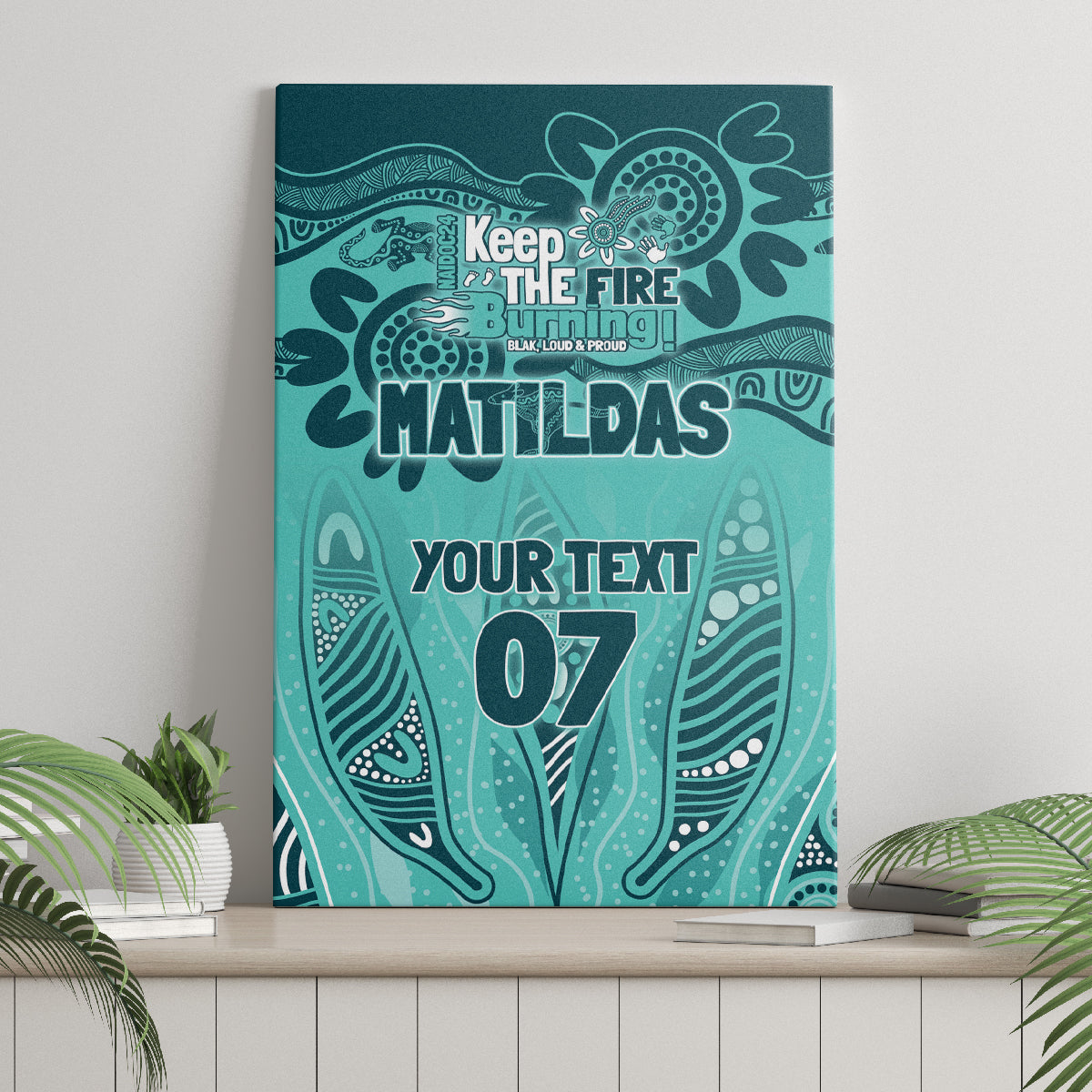 Australia Matildas Indigenous Canvas Wall Art NAIDOC 2024 Turquoise Color