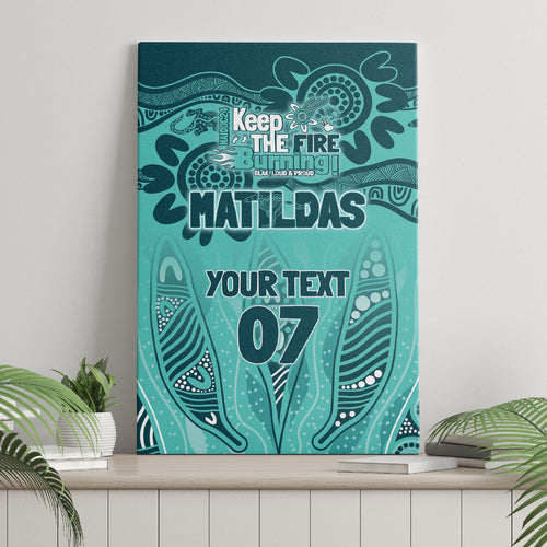 Australia Matildas Indigenous Canvas Wall Art NAIDOC 2024 Turquoise Color