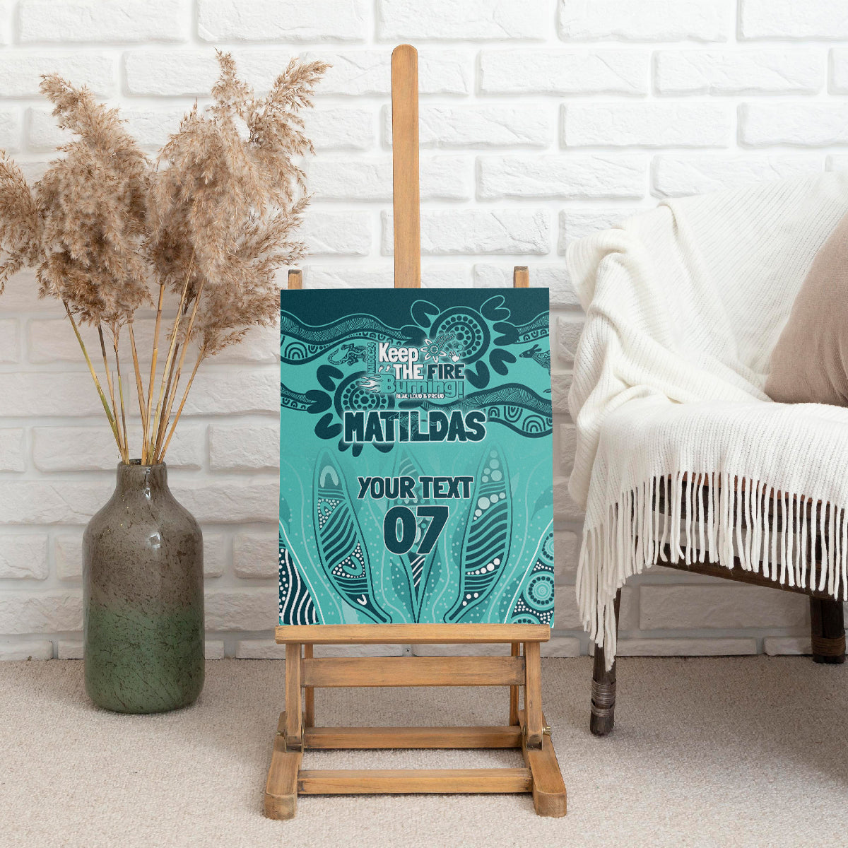 Australia Matildas Indigenous Canvas Wall Art NAIDOC 2024 Turquoise Color