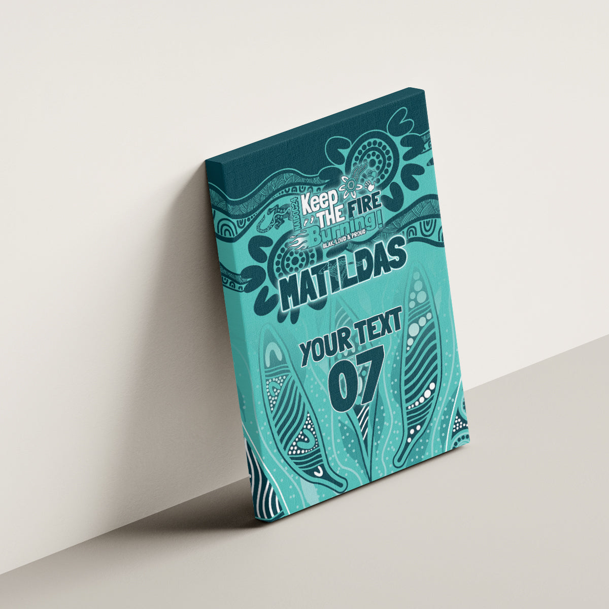 Australia Matildas Indigenous Canvas Wall Art NAIDOC 2024 Turquoise Color
