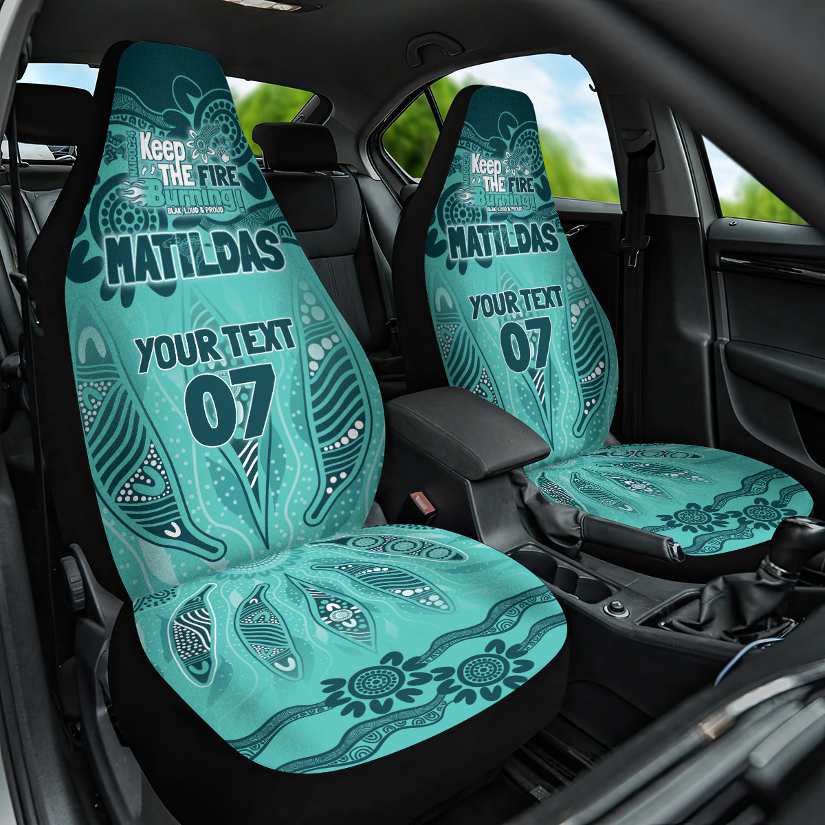 Australia Matildas Indigenous Car Seat Cover NAIDOC 2024 Turquoise Color