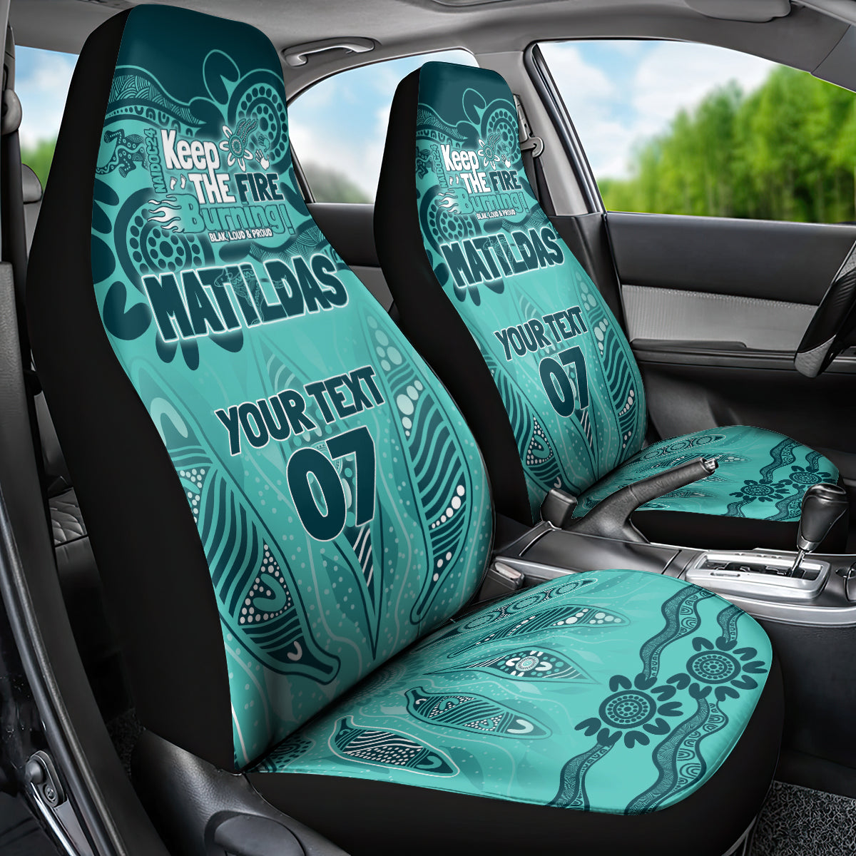 Australia Matildas Indigenous Car Seat Cover NAIDOC 2024 Turquoise Color