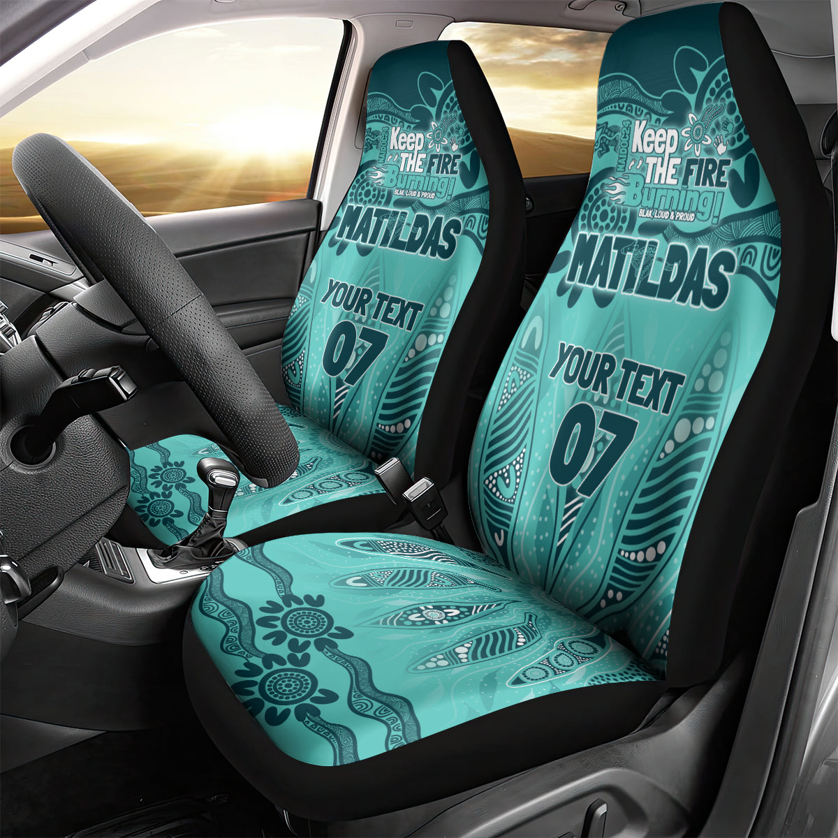 Australia Matildas Indigenous Car Seat Cover NAIDOC 2024 Turquoise Color