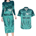 Australia Matildas Indigenous Couples Matching Long Sleeve Bodycon Dress and Hawaiian Shirt NAIDOC 2024 Turquoise Color