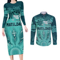 Australia Matildas Indigenous Couples Matching Long Sleeve Bodycon Dress and Long Sleeve Button Shirt NAIDOC 2024 Turquoise Color
