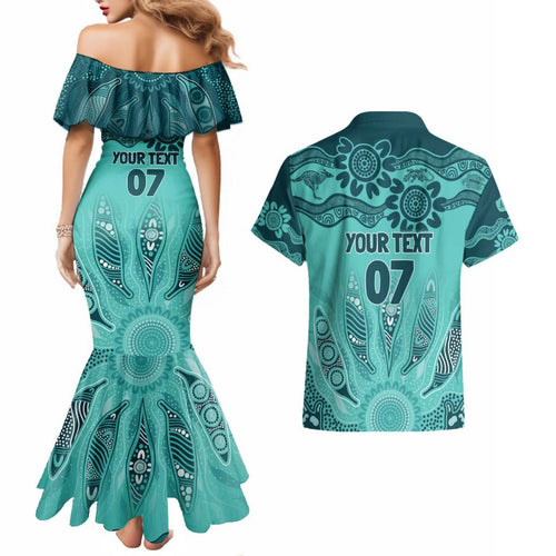 Australia Matildas Indigenous Couples Matching Mermaid Dress and Hawaiian Shirt NAIDOC 2024 Turquoise Color