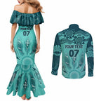 Australia Matildas Indigenous Couples Matching Mermaid Dress and Long Sleeve Button Shirt NAIDOC 2024 Turquoise Color