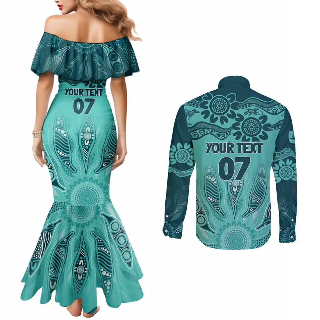 Australia Matildas Indigenous Couples Matching Mermaid Dress and Long Sleeve Button Shirt NAIDOC 2024 Turquoise Color