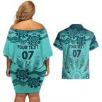 Australia Matildas Indigenous Couples Matching Off Shoulder Short Dress and Hawaiian Shirt NAIDOC 2024 Turquoise Color
