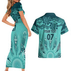Australia Matildas Indigenous Couples Matching Short Sleeve Bodycon Dress and Hawaiian Shirt NAIDOC 2024 Turquoise Color