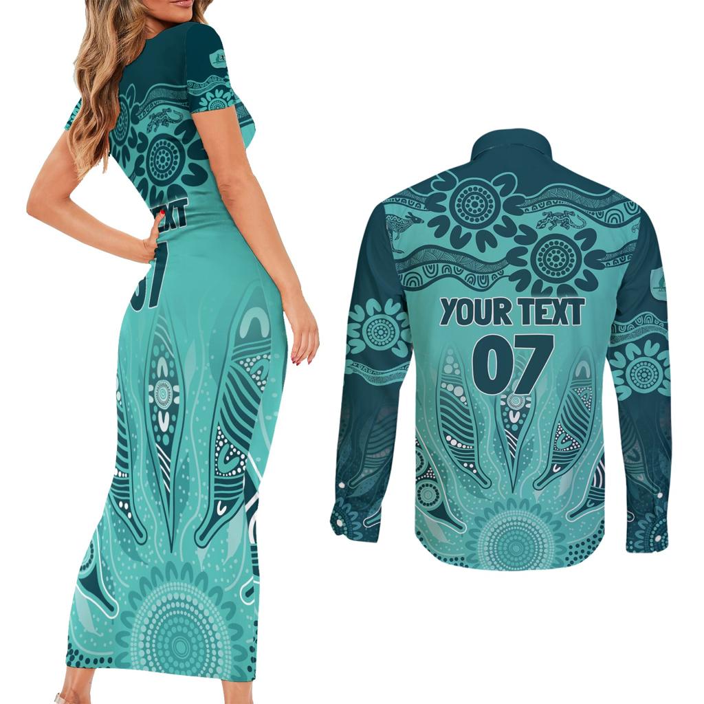 Australia Matildas Indigenous Couples Matching Short Sleeve Bodycon Dress and Long Sleeve Button Shirt NAIDOC 2024 Turquoise Color