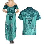 Australia Matildas Indigenous Couples Matching Summer Maxi Dress and Hawaiian Shirt NAIDOC 2024 Turquoise Color