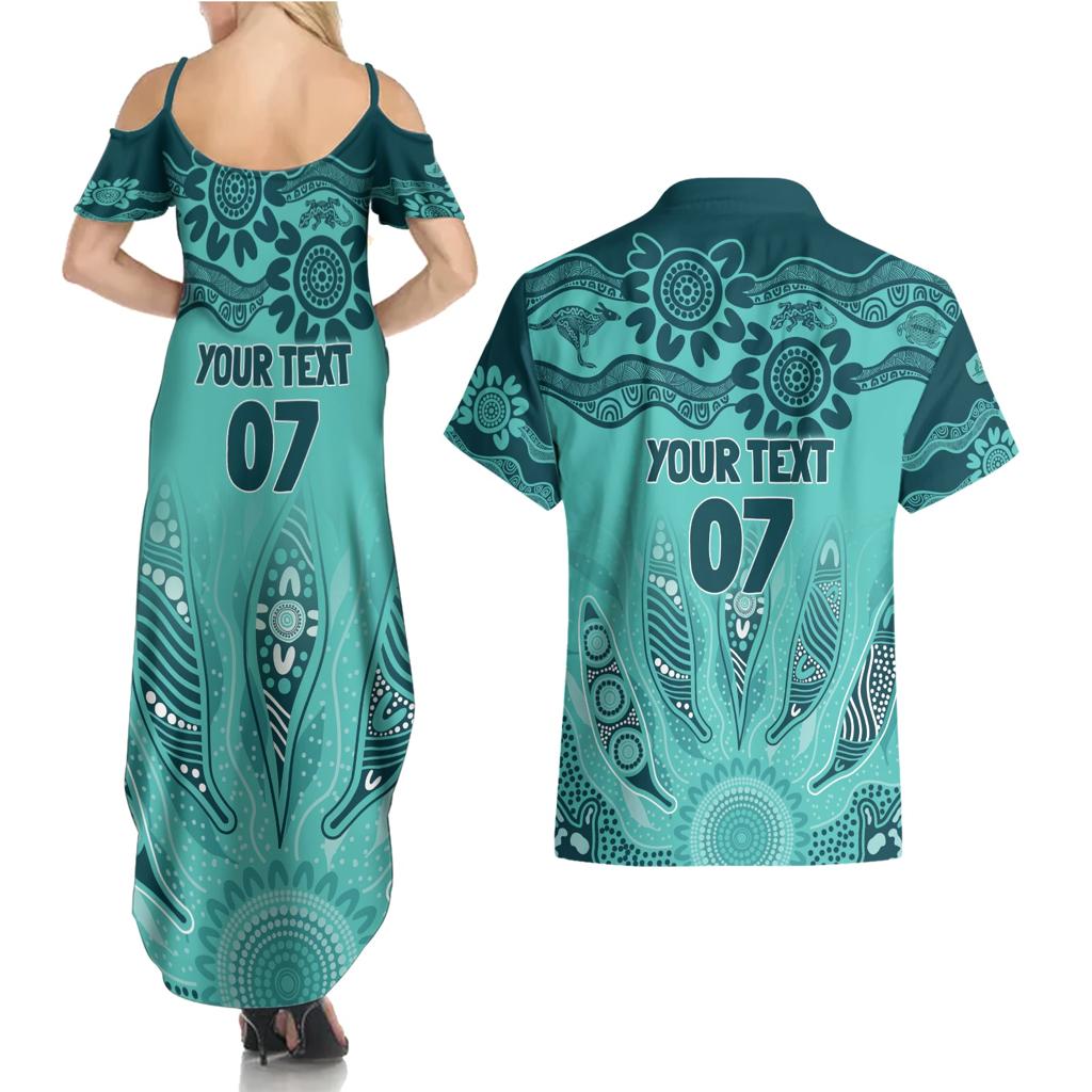 Australia Matildas Indigenous Couples Matching Summer Maxi Dress and Hawaiian Shirt NAIDOC 2024 Turquoise Color