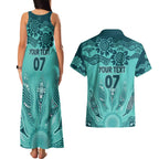Australia Matildas Indigenous Couples Matching Tank Maxi Dress and Hawaiian Shirt NAIDOC 2024 Turquoise Color