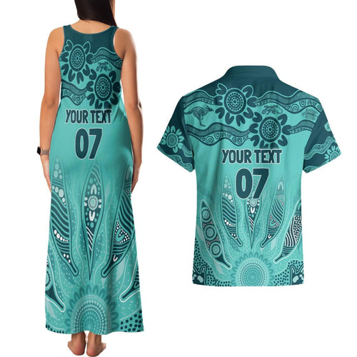 Australia Matildas Indigenous Couples Matching Tank Maxi Dress and Hawaiian Shirt NAIDOC 2024 Turquoise Color