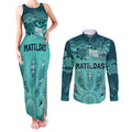 Australia Matildas Indigenous Couples Matching Tank Maxi Dress and Long Sleeve Button Shirt NAIDOC 2024 Turquoise Color