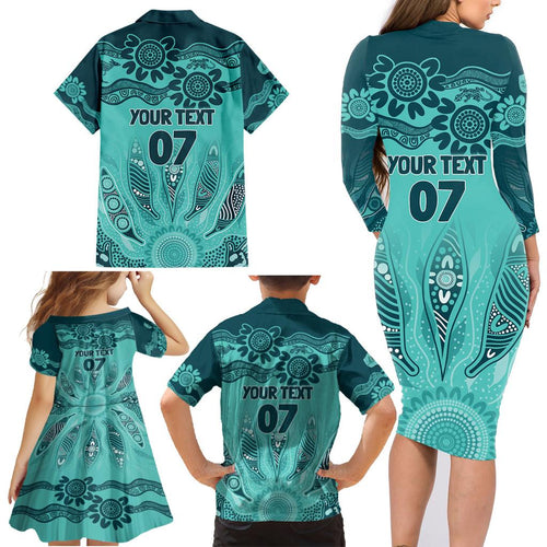 Australia Matildas Indigenous Family Matching Long Sleeve Bodycon Dress and Hawaiian Shirt NAIDOC 2024 Turquoise Color