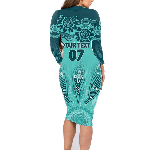 Australia Matildas Indigenous Family Matching Long Sleeve Bodycon Dress and Hawaiian Shirt NAIDOC 2024 Turquoise Color