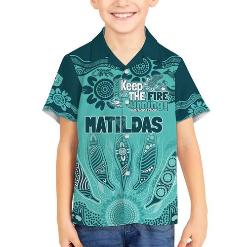 Australia Matildas Indigenous Family Matching Long Sleeve Bodycon Dress and Hawaiian Shirt NAIDOC 2024 Turquoise Color