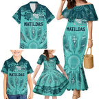 Australia Matildas Indigenous Family Matching Mermaid Dress and Hawaiian Shirt NAIDOC 2024 Turquoise Color