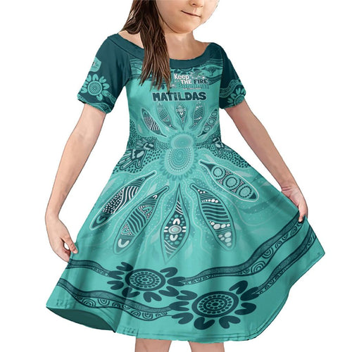 Australia Matildas Indigenous Family Matching Mermaid Dress and Hawaiian Shirt NAIDOC 2024 Turquoise Color