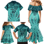 Australia Matildas Indigenous Family Matching Mermaid Dress and Hawaiian Shirt NAIDOC 2024 Turquoise Color