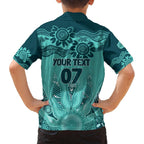 Australia Matildas Indigenous Family Matching Off The Shoulder Long Sleeve Dress and Hawaiian Shirt NAIDOC 2024 Turquoise Color