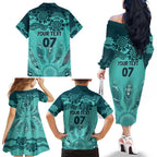 Australia Matildas Indigenous Family Matching Off The Shoulder Long Sleeve Dress and Hawaiian Shirt NAIDOC 2024 Turquoise Color