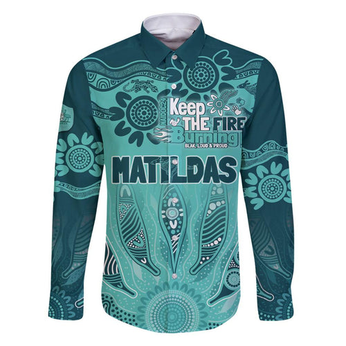 Australia Matildas Indigenous Family Matching Off The Shoulder Long Sleeve Dress and Hawaiian Shirt NAIDOC 2024 Turquoise Color