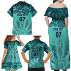 Australia Matildas Indigenous Family Matching Off Shoulder Maxi Dress and Hawaiian Shirt NAIDOC 2024 Turquoise Color