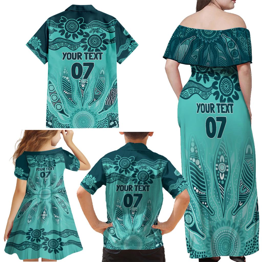 Australia Matildas Indigenous Family Matching Off Shoulder Maxi Dress and Hawaiian Shirt NAIDOC 2024 Turquoise Color