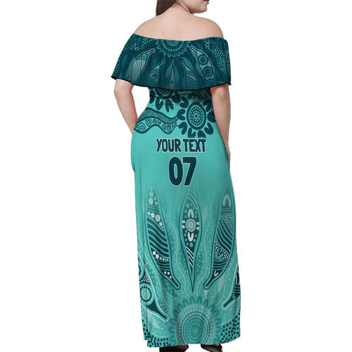 Australia Matildas Indigenous Family Matching Off Shoulder Maxi Dress and Hawaiian Shirt NAIDOC 2024 Turquoise Color