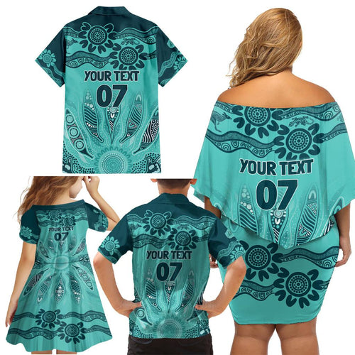 Australia Matildas Indigenous Family Matching Off Shoulder Short Dress and Hawaiian Shirt NAIDOC 2024 Turquoise Color