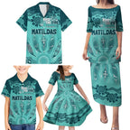 Australia Matildas Indigenous Family Matching Puletasi and Hawaiian Shirt NAIDOC 2024 Turquoise Color