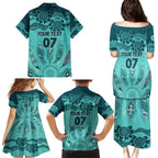 Australia Matildas Indigenous Family Matching Puletasi and Hawaiian Shirt NAIDOC 2024 Turquoise Color