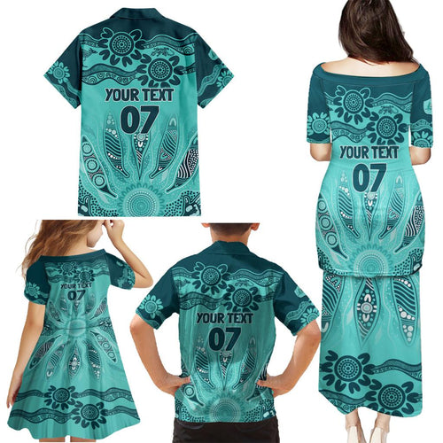Australia Matildas Indigenous Family Matching Puletasi and Hawaiian Shirt NAIDOC 2024 Turquoise Color