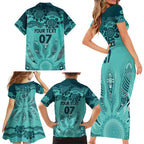 Australia Matildas Indigenous Family Matching Short Sleeve Bodycon Dress and Hawaiian Shirt NAIDOC 2024 Turquoise Color